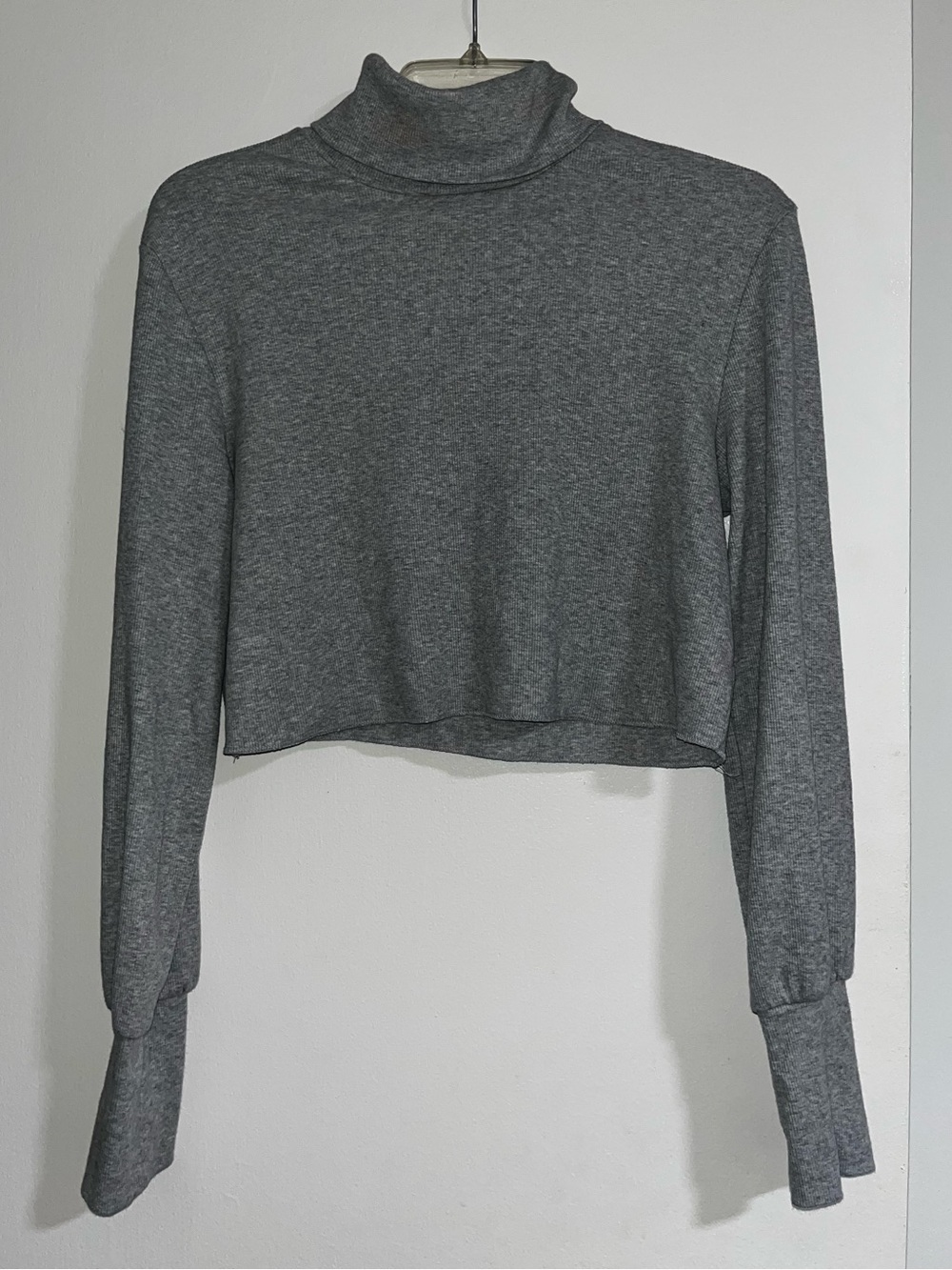 Forever 21 Gray Cropped Turtleneck Long Sleeve Tee